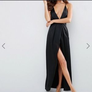 ASOS black pleat side slip dress